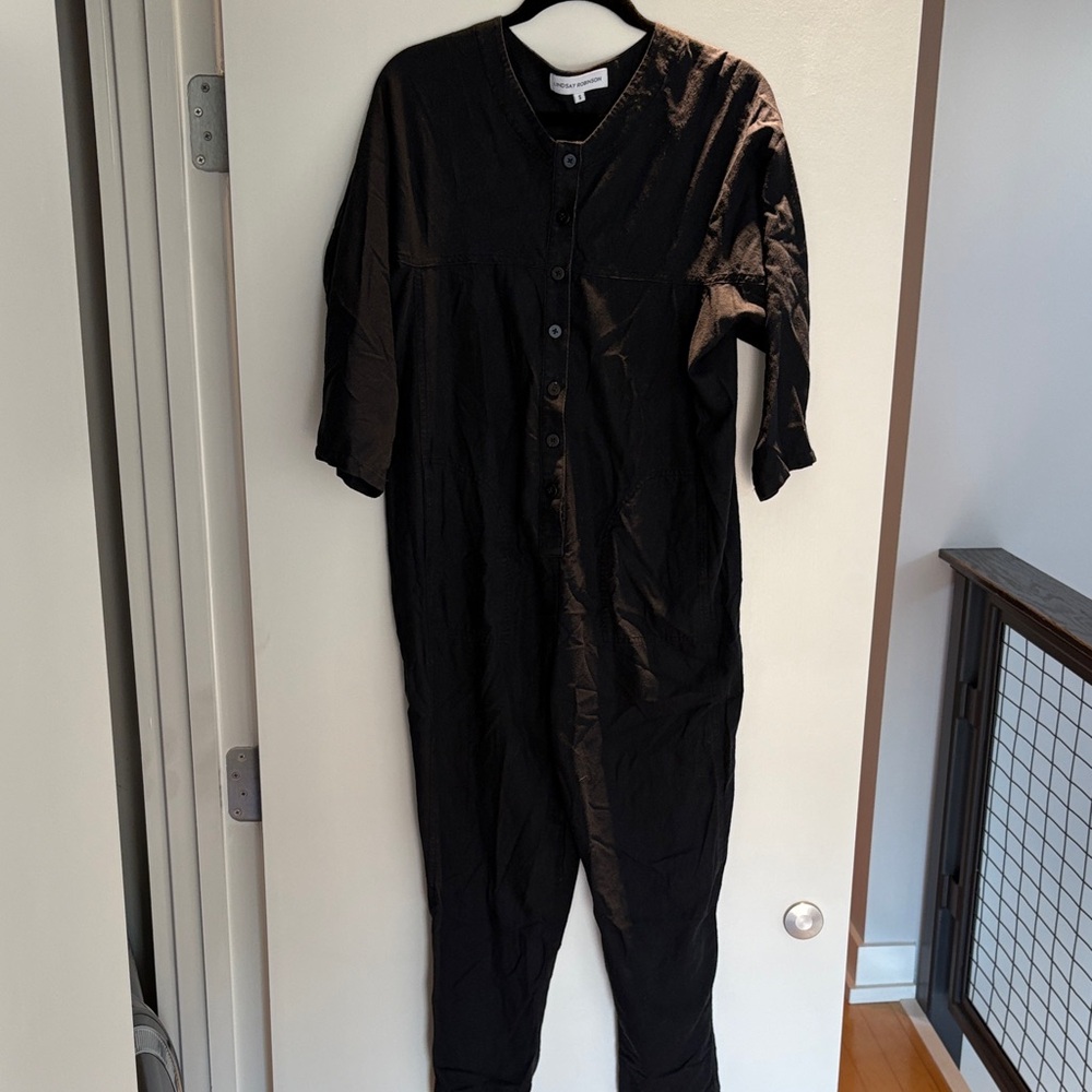 Black Linen Button-Up Jumpsuit